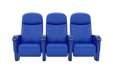 Three Blue Theater Seats on Transparent Background, PNG