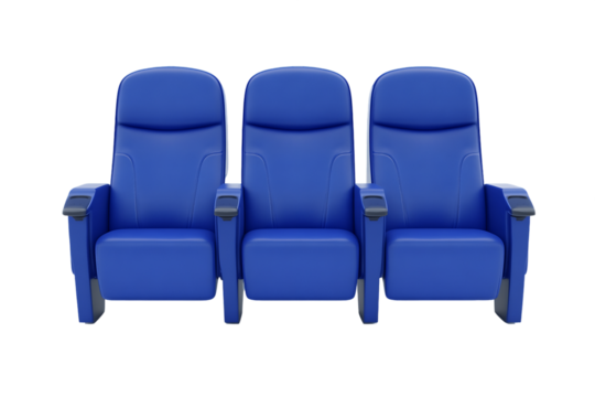 Three Blue Theater Seats on Transparent Background, PNG