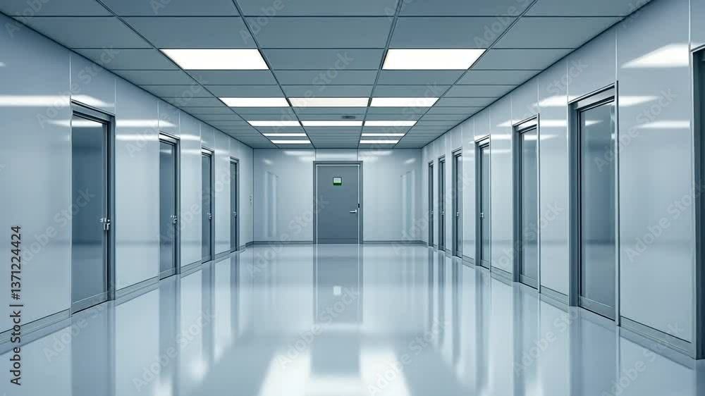 Poster office building corridor with modern design and bright lighting generative ai