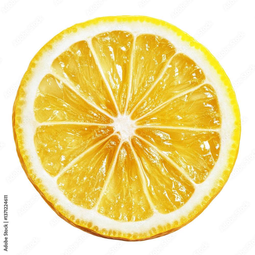 Poster fresh lemon slice isolated on a clean transparent background showcasing vibrant color and texture fo