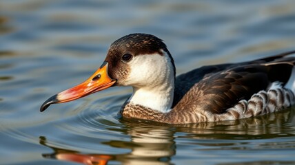 Obraz premium Colorful duck swimming gracefully in calm water during sunlight