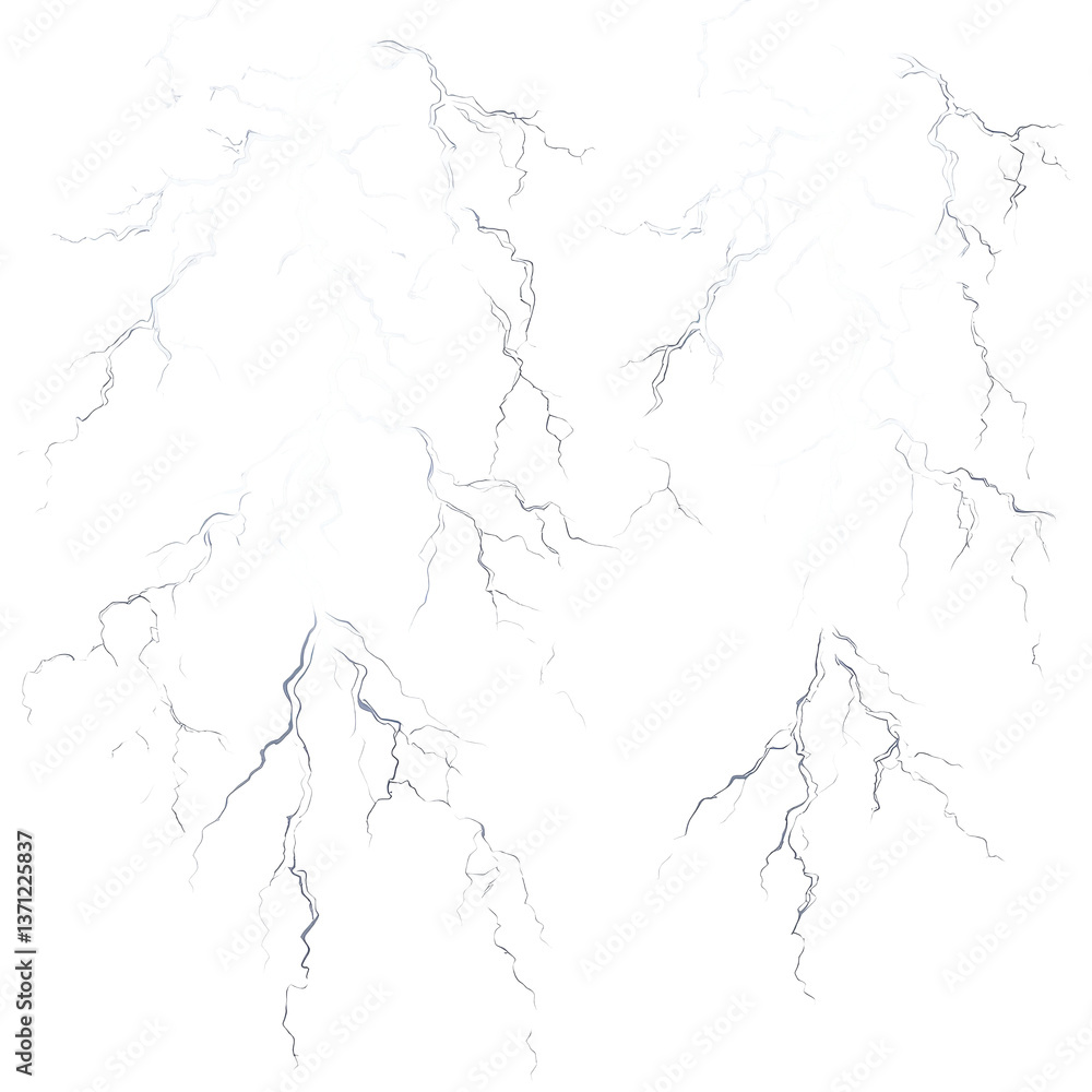 Poster realistic high voltage lightning bolts illuminating a transparent background during a thunderstorm e