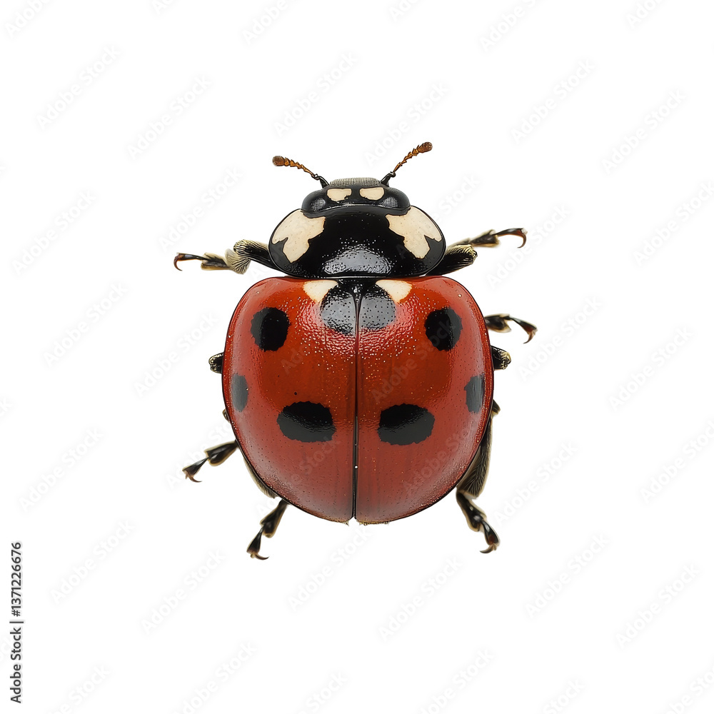 Poster closeup view of a ladybug resting on a transparent background in natural light, ladybug insect bug b