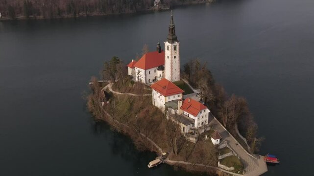 church on the island in slovenia