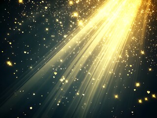 Obraz premium Golden Light Rays with Glitter Hearts Background