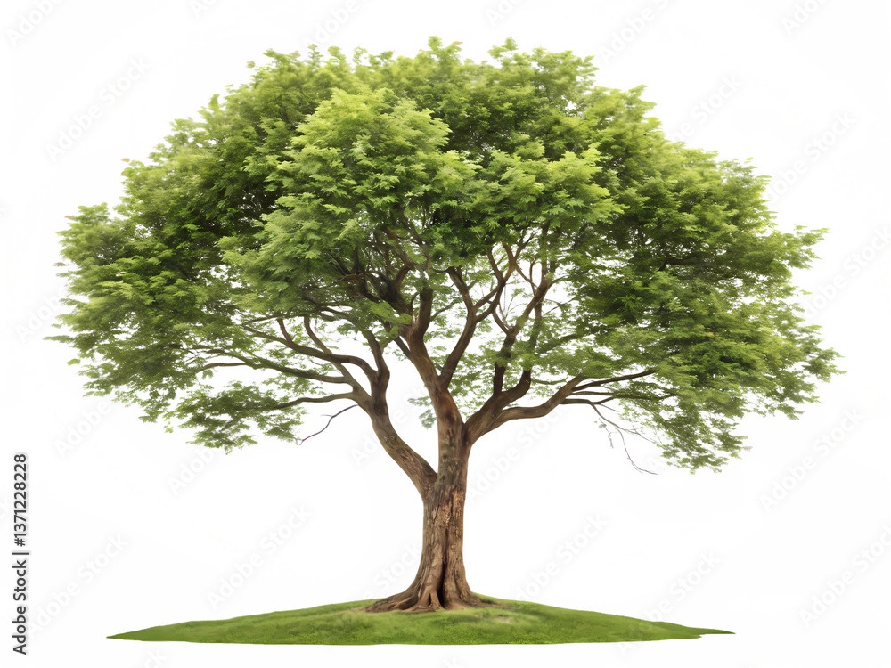 Poster isolated tree image for graphic design and nature backgrounds with green leaves and a sturdy trunk d