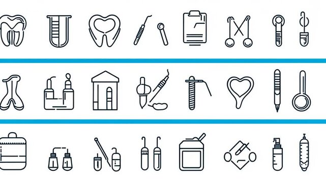 Dental Clinic Elements Outline Icons for Oral Health Services Generative AI