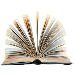 An abstract view of an open book with turning pages showcasing creativity and imagination in a minimalist setting, Open book with abstract turning pages isolated on transparent background