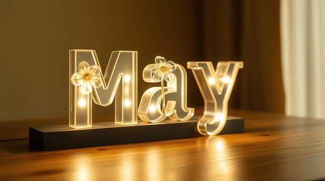 Golden Yellow May Sign with Matching Yellow Flowers and Warm Glow