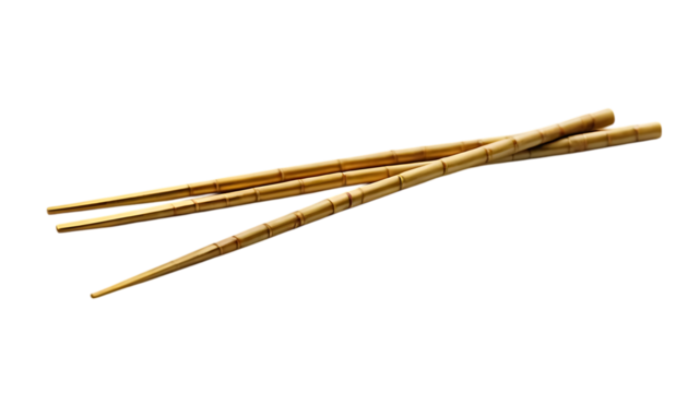 Golden bamboo chopsticks with textured ends png