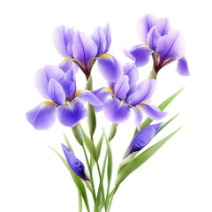 Naklejka premium Beautiful iris flowers in a vibrant floral arrangement on a transparent background, iris flowers in a floral arrangement isolated on transparent background
