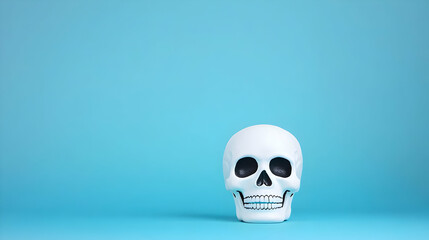 White Skull Against Solid Blue Background