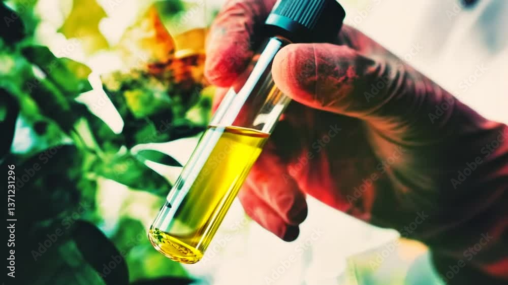 Poster researcher conducts experiments with test tube in laboratory setting generative ai