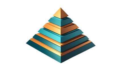Geometric 3D pyramid featuring layered structure and png
