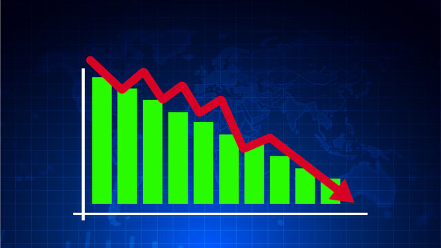 Blue background with financial graph the arrow standing for stock index decrease or business development in the financial world graph indicate downward trend