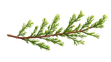 Incense cedar branch showing small green leaves on transparent background
