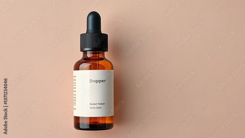 Poster dropper bottle with blank label on a soft beige surface generative ai