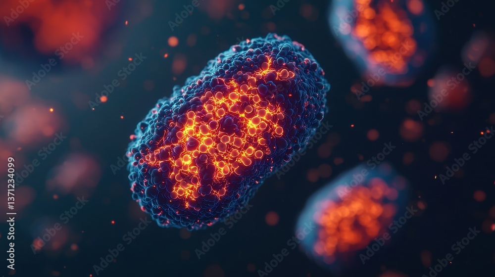 Poster a highly detailed representation of a virus, showcasing its structure with vibrant colors and intric