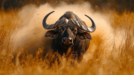 Charging Buffalo in a Dust Storm