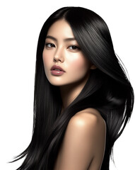 Naklejka premium Elegant Portrait of a Young Woman with Long Black Hair