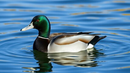 Obraz premium Mallard duck swimming gracefully on a calm pond during a sunny afternoon