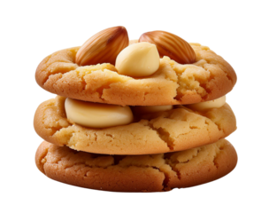 Stacked Cookie Delight: Indulge in a mouthwatering stack of freshly baked cookies, generously adorned with a symphony of almond and macadamia nuts.