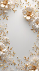 Romantic golden and white floral design on white background for creating an elegant frame for wedding invitations and event decor Premium Botanical and Floral Stock Photo