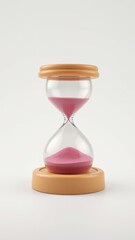 Hourglass with pink sand on a neutral background illustrates the passage of time in a minimalist setting