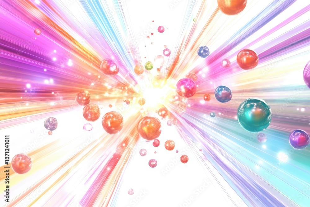 Aufkleber burst of light with colorful rays and glowing orbs isolate on white background