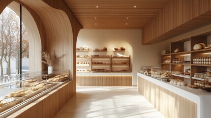 Modern Bakery Interior Design: A Minimalist Haven of Warmth and Light