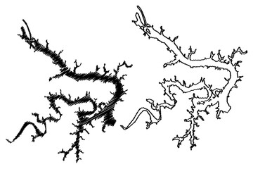 Lake Keystone Reservoir (United States of America, North America, us, usa, Oklahoma) map vector illustration, scribble sketch Keystone Dam map