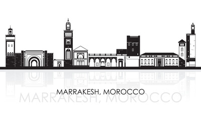 Obraz premium Silhouette Skyline panorama of town of Marrakesh, Morocco - vector illustration