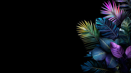 Obraz premium Colorful Tropical Leaves Design On Black Background