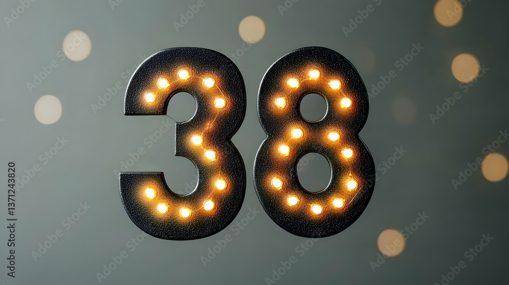 Poster Illuminated Number 38 With Bokeh Background