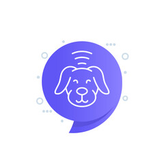 dog with microchip line icon, vector