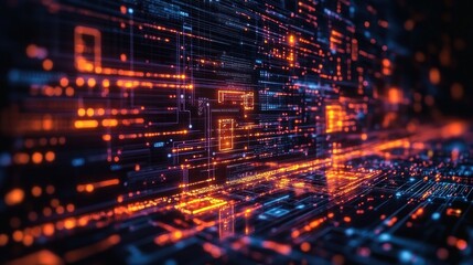 Fototapeta premium Abstract Digital Data Stream: A mesmerizing visualization of interconnected digital information flow, showcasing complex algorithms and network architecture.