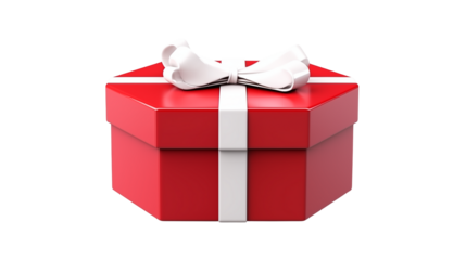 Red gift box with white ribbon and bow present for birthday christmas holiday celebration transparent backgroundisolated on transparent background	