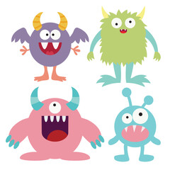 Funny colorful monsters vector cartoon illustration
