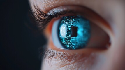 Revolutionary cybernetic iris scanning technology digital realm image capture futuristic environment close-up viewpoint