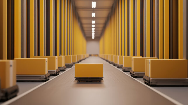 Innovative hyperloop package distribution center with robotic arms futuristic warehouse gigapixel technology streamlined logistics