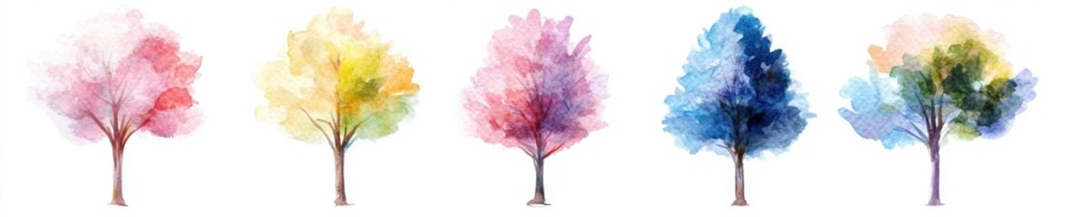 Fototapeta premium Colorful Abstract Trees in Watercolor Style, Fine Art Nature Design
