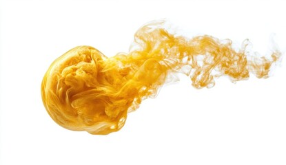 Vibrant Yellow Smoke Swirling in the Air Against White Background