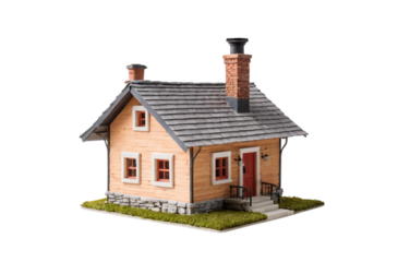 Small house with a chimney smoke rises