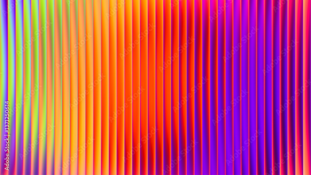 Poster ribbed fractal glass texture with vibrant gradient of warm summer tones and bright smooth fluted ver