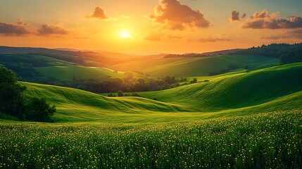 Obraz premium Picturesque countryside landscape with rolling hills high resolution hd image