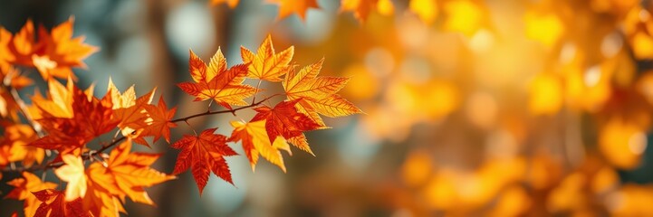 Vibrant autumn leaves glowing in sunlight create a warm atmosphere in a serene natural setting