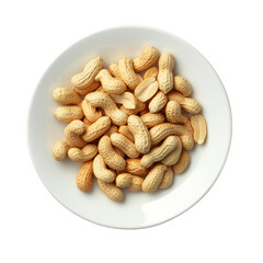 A plate of raw peanuts on a simple transparent background perfect for healthy snacking or culinary uses, peanuts in plate on transparent background