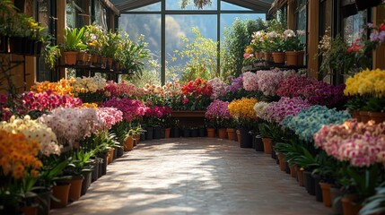 Obraz premium Vibrant Orchid Greenhouse: A Colorful Display of Exotic Blooms
