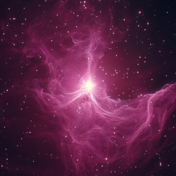 star in its helium-burning phase, emitting soft, fuchsia light against a backdrop of countless stars
