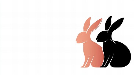 Obraz premium Two rabbits are sitting together against a white background, one colored peach and one black.